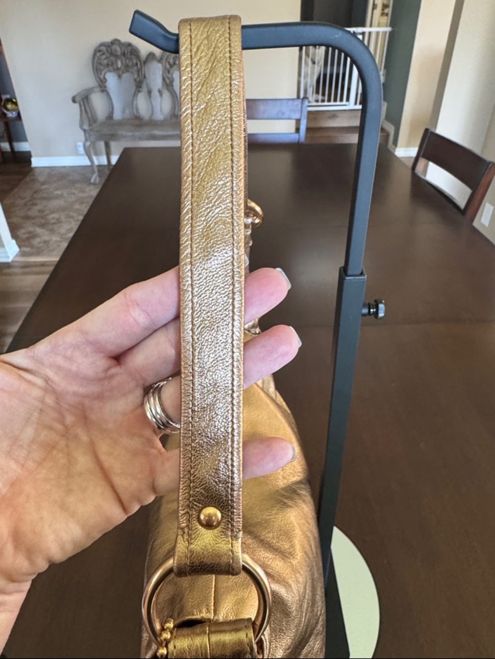 Coach Metallic Soft Leather Flap Hobo Shoulder Bag Gold/Rose Gold - NO CALLOUTS - Picture 6 of 16